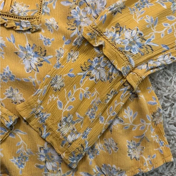 American Rag Yellow Floral Long Sleeve Blouse Size L - Picture 12 of 14